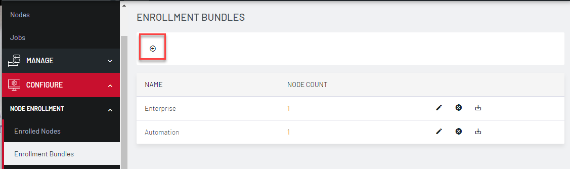 Image of the LIghthouse UI showing how to create an enrollment bundle